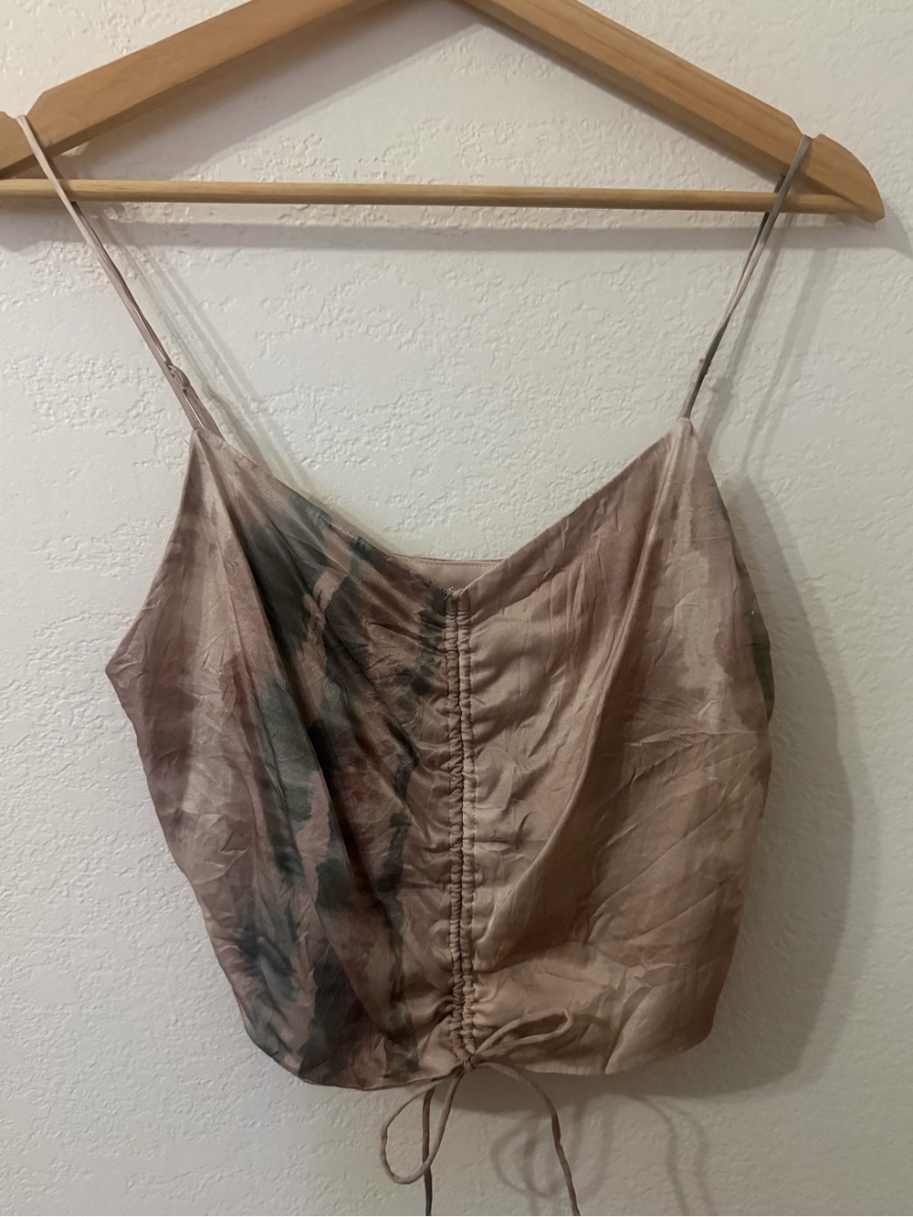All Saints Alexia Marea Crop Ruched Satin Crop Top in tie dye pink satin -Size 4